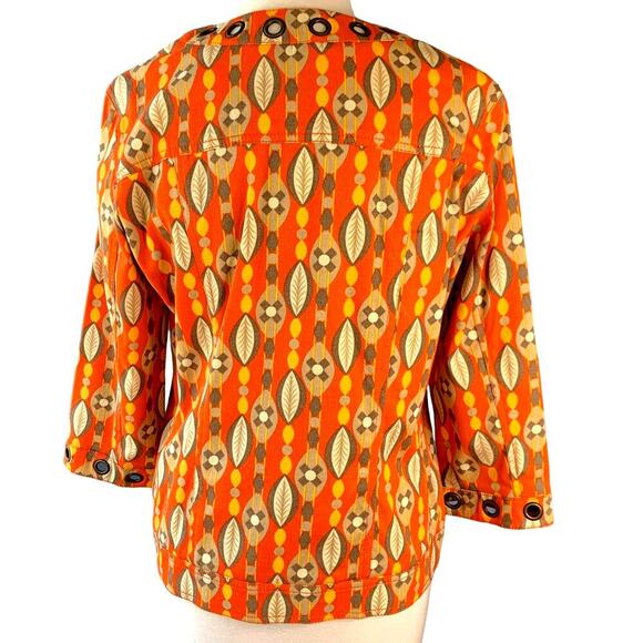 Multiples 3/4 Sleeve Blazer Denim Jean Jacket Snap Buttons Size S Orange Autumn - Picture 2 of 16